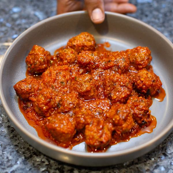 Moroccan beef meatballs in fresh-grated tomato sauce