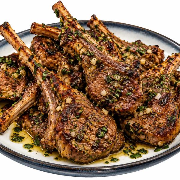 Herb-crusted grilled lamb chops with garlic and parsley